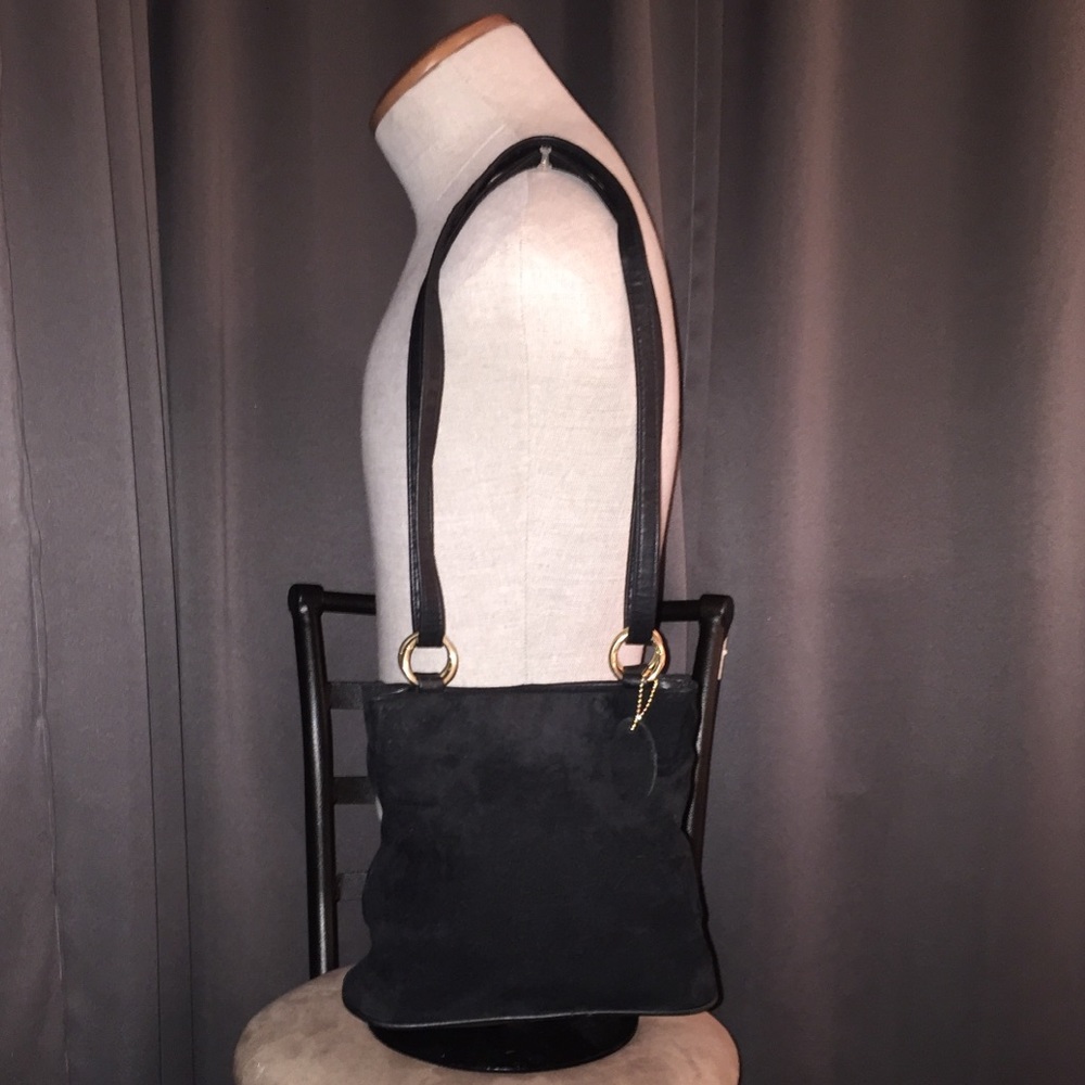 NEW*VINTAGE 1980’s black suede & leather purse